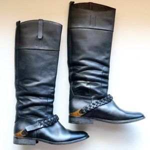 Golden Goose Black Leather Tall / Knee Length Low Heel Riding Boots